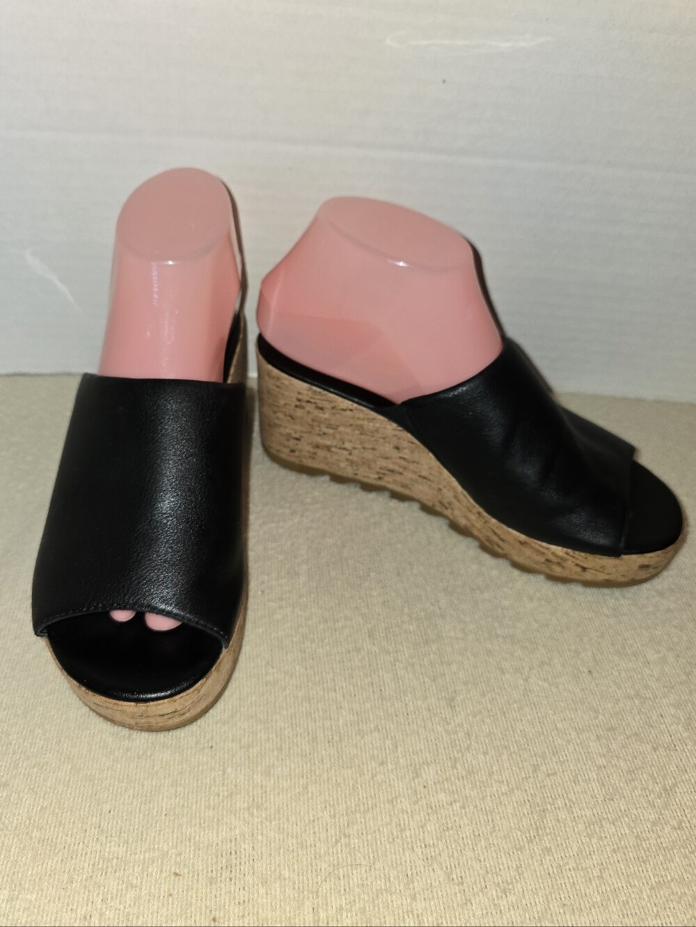 Sorel Black Wedge Slide Sandals for Women - Open Toe Cork Platform size 7.5
